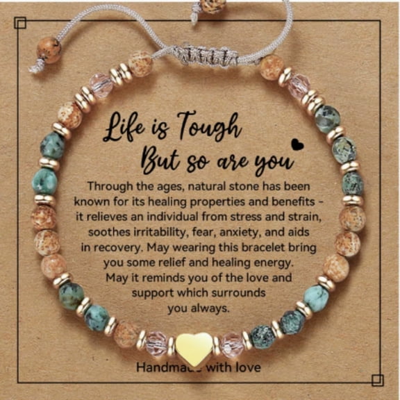 Women's Natural Stone Beaded Bracelet, Inspirational Sentimental Jewelry, Thinking of You Get Well Gift for Sister Friend Birthday Holiday
