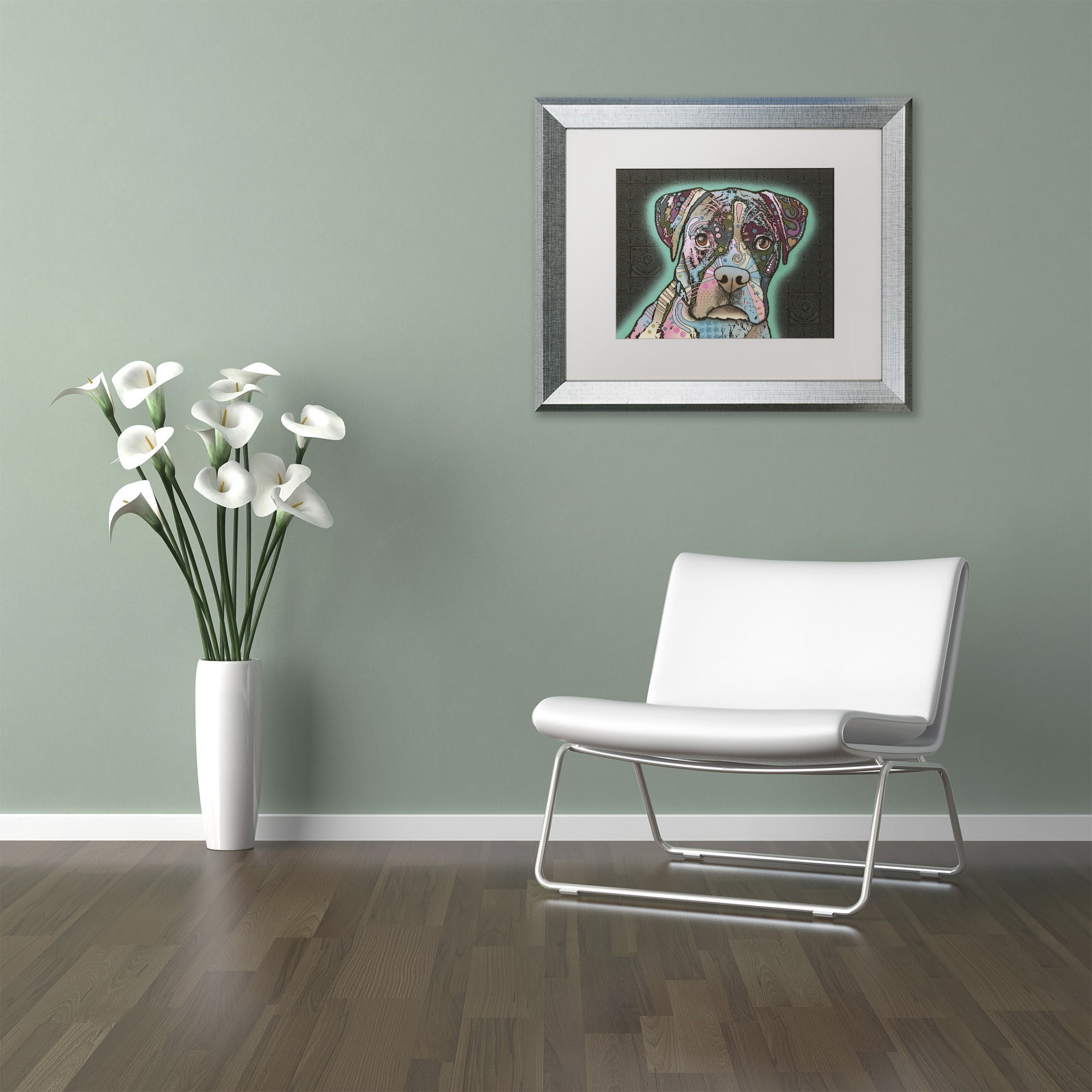 Trademark Fine Art "Love Thy Boxer" Canvas Art by Dean Russo, White Matte, Silver Frame