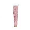 thumbnail image 6 of hopeusnice Women's Knee High Boots Fuzzy Fleece Lined Winter Warm Boots Comfortable Fashion Boots Low Heel Buckle Zipper Boots Pink 40, 6 of 9