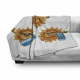 thumbnail image 3 of Cartoon Soft Flannel Fleece Blanket, Surf Sun Characters Wearing Shades and Surfboards Fun Hippie Summer Kids Design, Cozy Plush for Indoor and Outdoor Use, 60" x 80", Orange White, by Ambesonne, 3 of 6