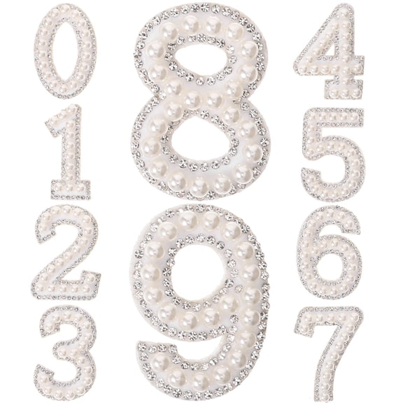 BESTONZON 1Set Decorative Iron on Rhinestone Number Patches White Replaceable Clothes Patch