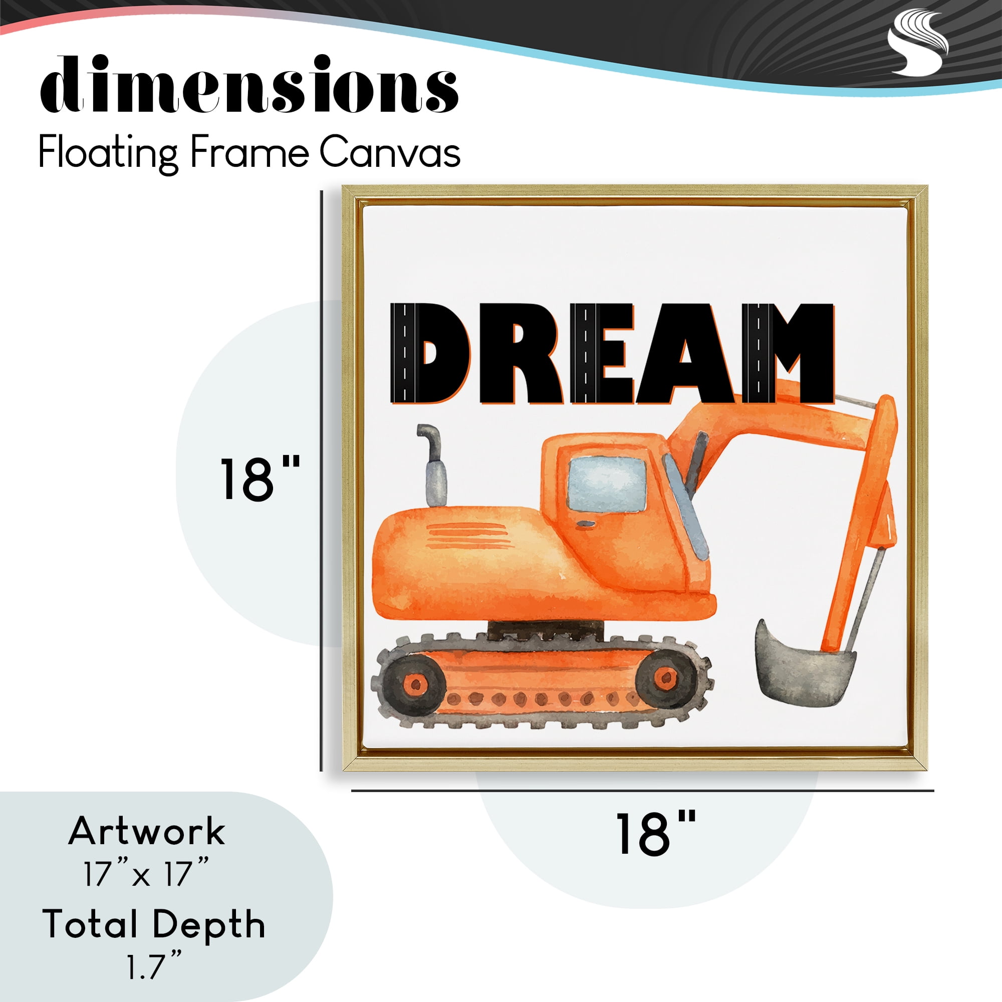 Dream with Orange Excavator Gold Framed Floater Canvas Wall Art, design by Kim Allen
