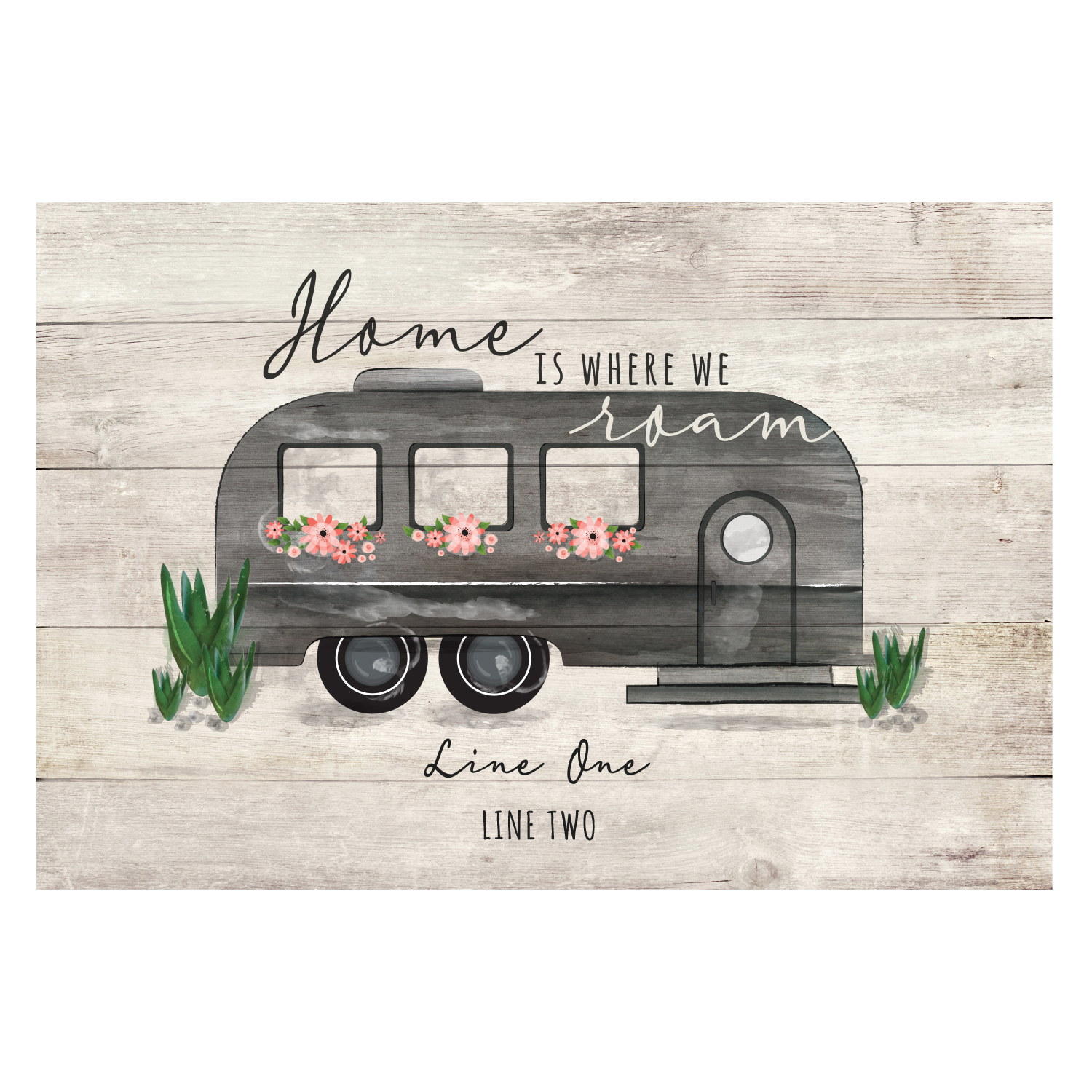 Personalized Planet 27x18 Home Is Where We Roam Camper Doormat with Custom Personalization Printed on Light Gray Rectangular 1/4” Thick Non Slip Mat for Kitchen Hallway Deck or Porch