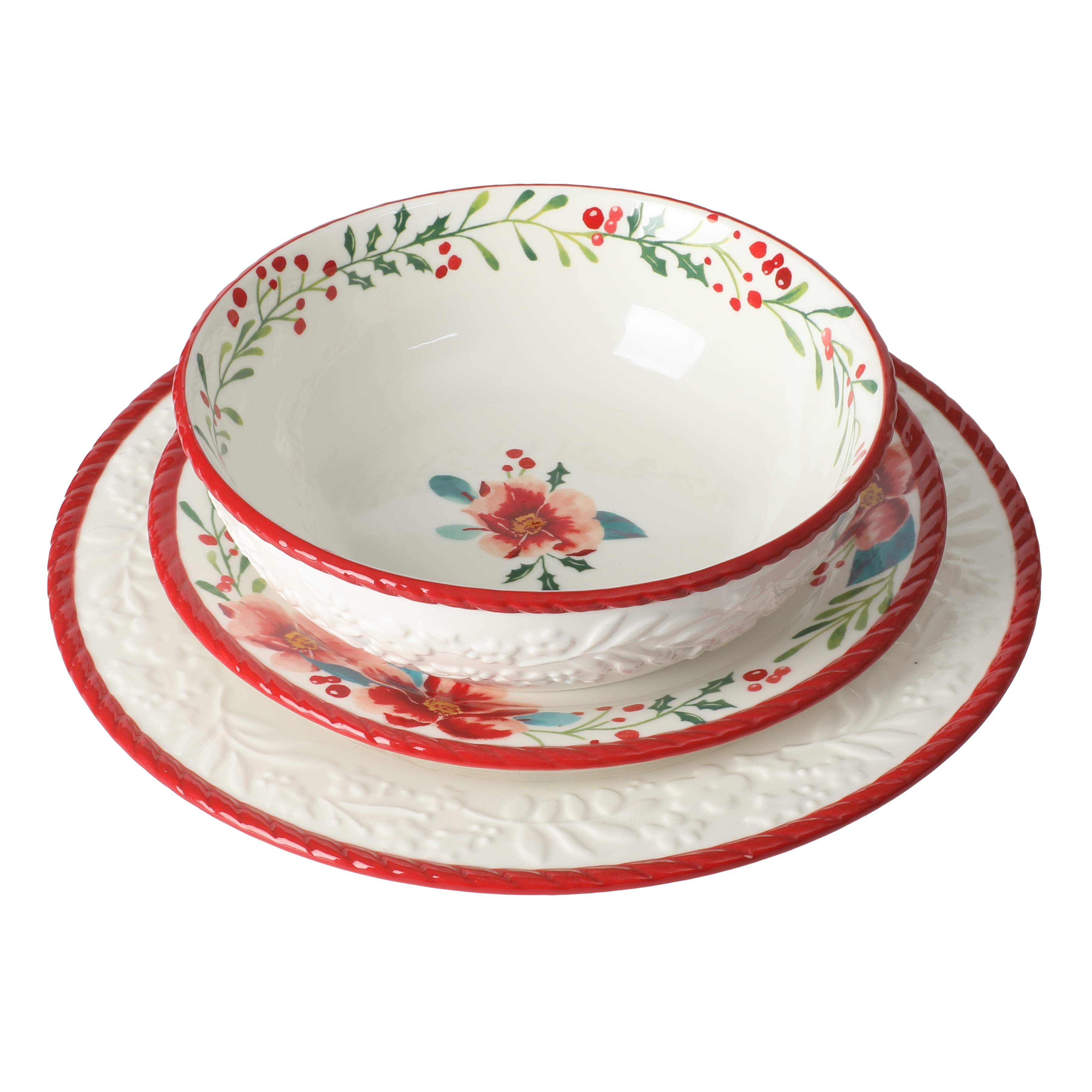 The Pioneer Woman Merry Meadow Red 12-Piece Stoneware Dinnerware Set