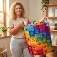 thumbnail image 5 of Cozy Homey Colorful Paw Print Laundry Basket,Easy-Clean Quilted Fabric Storage Bin with Canvas Handles for Dirty Clothes in the Laundry Room,20"x28", 5 of 6