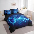 thumbnail image 3 of Manfei Neon Gamepad Twin Bedding Sets 7pcs for Boys, Teens Gamer Bedding Comforter Set, Black Blue Stereoscopic Cubes Sheet Sets, Lightweight Room Decor, 3 of 8