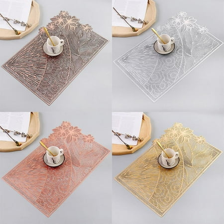 

Square PVC Placemat Modern Metallic Hollow Coaster Elegant Decoration for Kitchen Dining Room