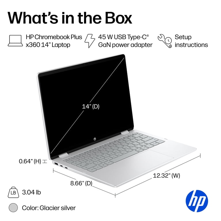 HP Chromebook x360 Plus 14 inch Laptop PC 2K IPS Chrome OS Intel