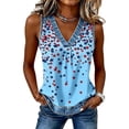thumbnail image 2 of Women 4th of July V-neck Tank Top Stripes Graphic Tee Usa Flag Patriotic Tshirt Summer Patriotic Tops Workout Tops for Women American Flag T-shirt Blue XL, 2 of 5