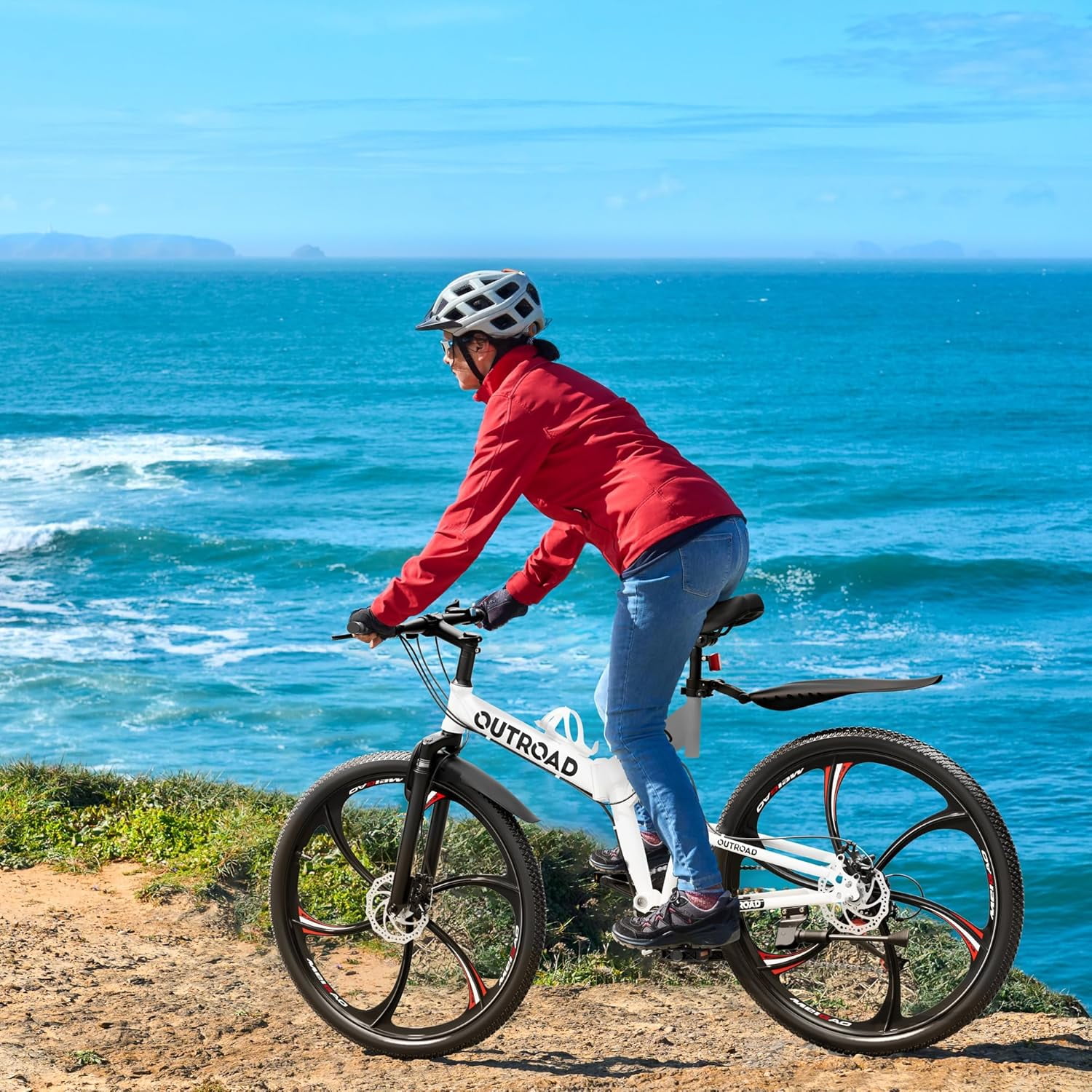 SUNCROWN 26 Inch Folding Mountain Bike, 21 Speed Full Suspension High-Carbon Steel MTB Foldable Bicycle, Dual Disc Brake Non-Slip Folding Bikes for Adults/Men/Women