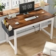 thumbnail image 2 of Enhomee Desk Small Desk with Power Outlet 40.1“W Computer Desk with Storage Bag, Brown & White, 2 of 8