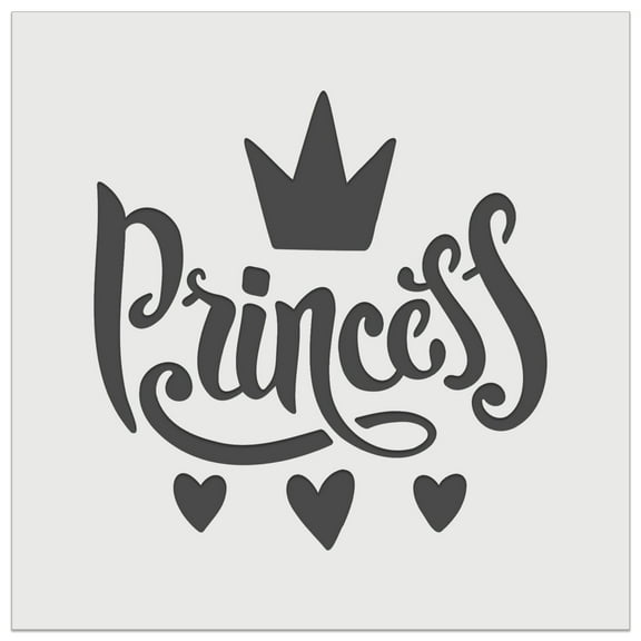 Princess Cursive with Crown and Hearts DIY Cookie Wall Craft Stencil - 5.5 Inch