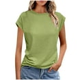 thumbnail image 3 of Delliss T Shirts for Womens Loose Fit Cap Sleeve Casual Tops Ladies Tshirts Pullover Tees Crew Neck Tops Green XL, 3 of 7