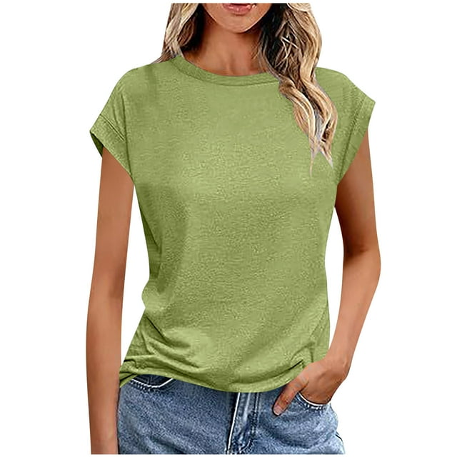 Bocqde T-shirts pour Femmes Mode Décontractée Couleur Unie Pull Col Rond Manches Courtes T-shirts d'Été Frais et Confortables