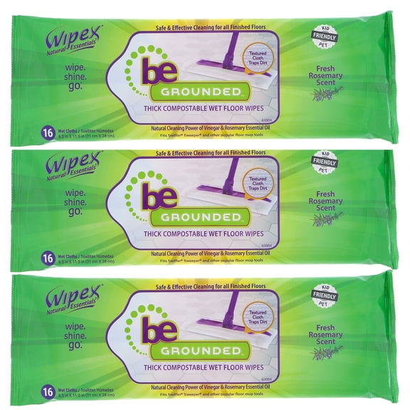 Wipex Wet Floor Wipes - Natural Wet Mop Pads Fit Swiffer Sweeper Mop - Rosemary Essential Oil & Vinegar & Plant-Based Textured Cloth Trap Absorb Dirt, 48 Floor Cleaner Pads