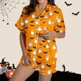 thumbnail image 2 of SwiftWear Spooky Halloween Pajama Shorts Set for Women - Cute Print Sleepwear & Lounge Wear, Button Top with Comfort Shorts 2 Pieces Pajamas Orange, 2 of 8