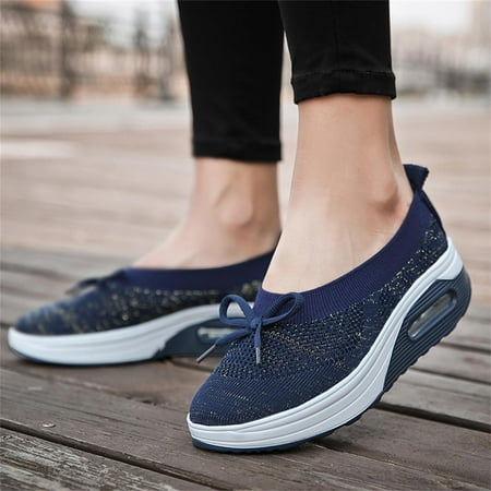 

ytjx women s fashion shoes flat-bottom mesh breathable wedges bowknot casual sneakers