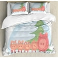 thumbnail image 1 of Pig Duvet Cover Set King Size, Mother and Babies under a Christmas Tree, 3 Piece Bedding Set with 2 Pillow Shams, Baby Blue Salmon Pistachio Green and Pale Mauve Taupe, by Ambesonne, 1 of 3