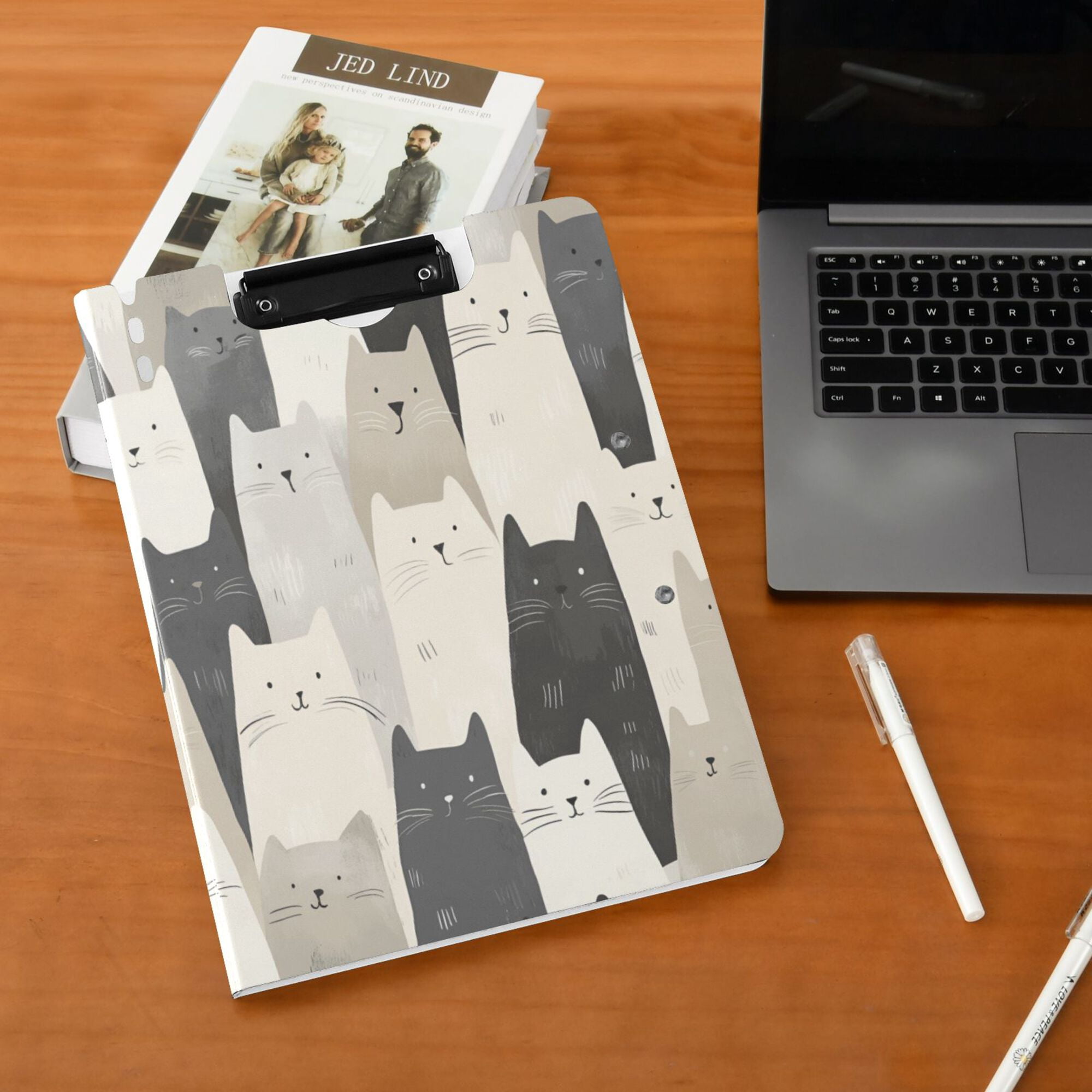 FORMRS A4 Clipboard Folder with Pen Holder Horizontal Foldable School Office Binder, White Cute Cats