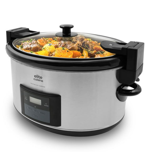 Elite Cuisine MST512 8.5Qt. Stainless Steel Programmable Slow Cooker with locking lid