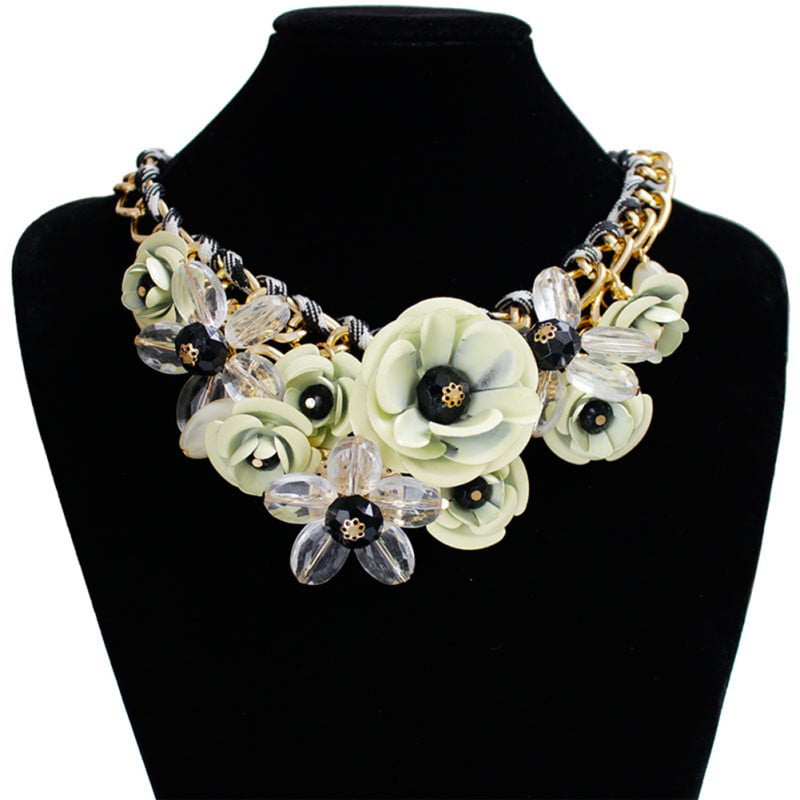 Women Painted Spring Floral Flower Golden Tone Big Bib Garden Collar Necklace 