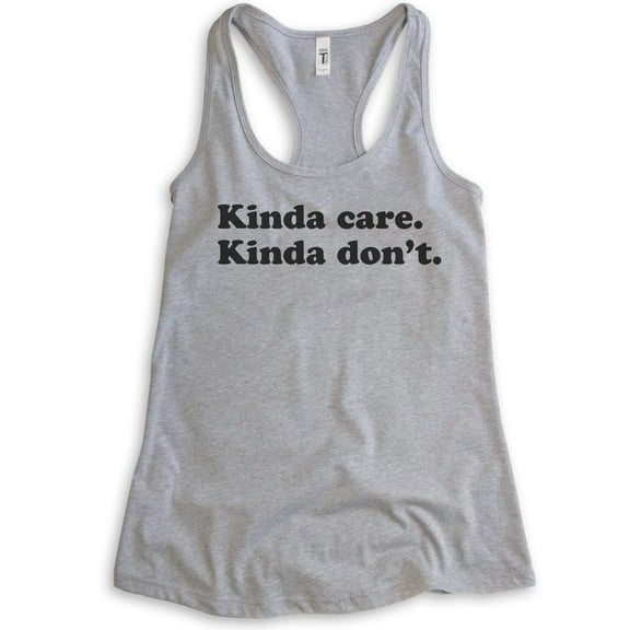 Kinda Care Kinda Don't Tank Top, Ladies Racerback Tank Top, Lazy Tank, Chill Tank, Heather Gray, X-Large