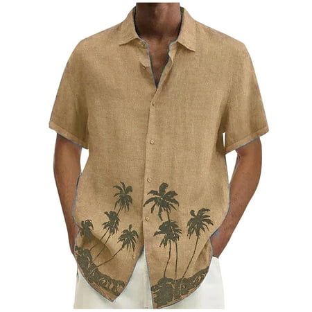 

TKing Fashion Mens Shirts Casual Lapel Beach Holiday Wear Fashion Shirt Hawaiian Short-Sleeved Shirt Shirts For Men(Light Brown L)