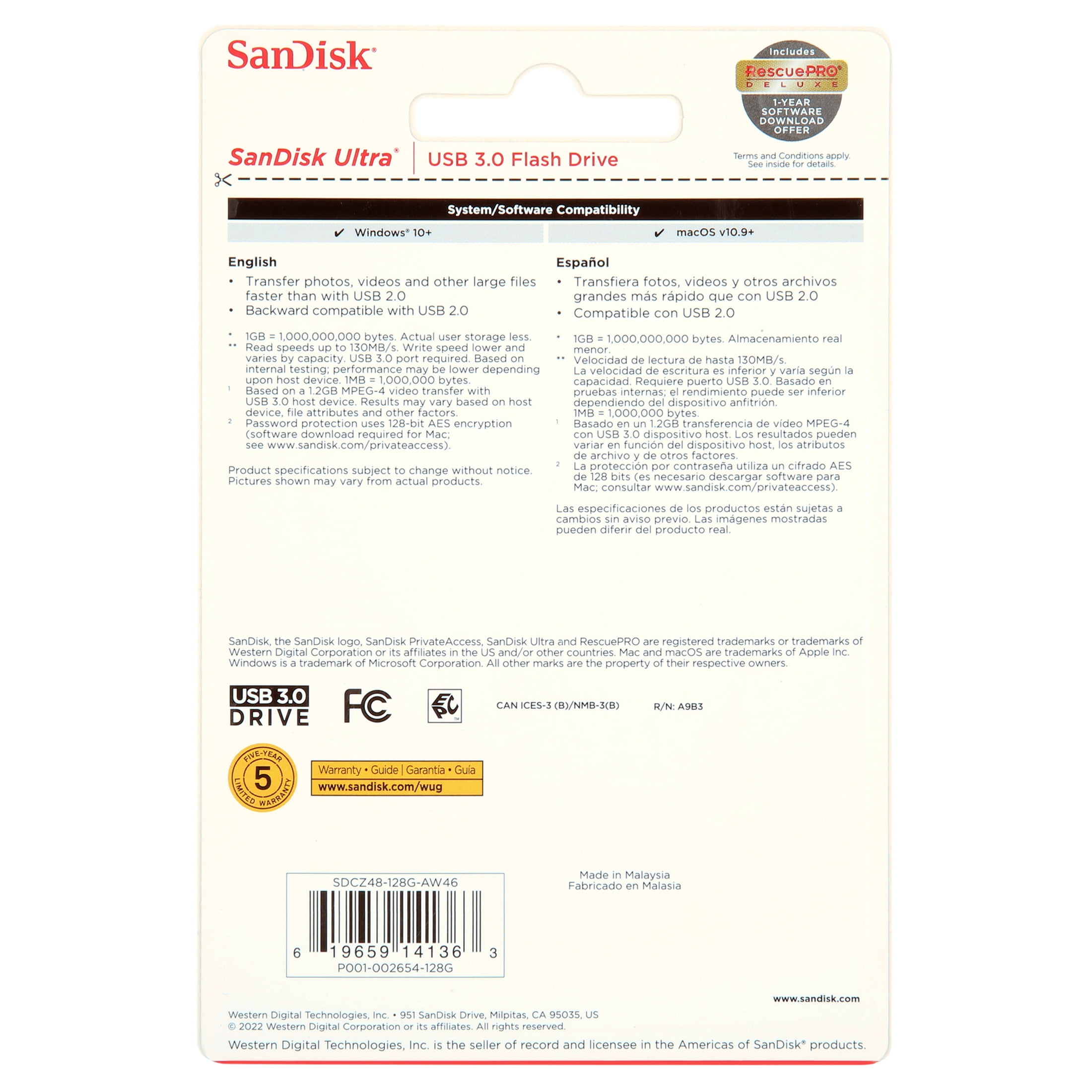 SanDisk 128GB Ultra USB 3.0 Flash Drive - 130MB/s - SDCZ48-128G-AW46