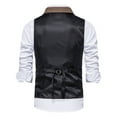 thumbnail image 2 of SWSMCLT Men's Cotton Sleeveless Suit Vest Single Breasted Waistcoat Business Formal Notch Collar Coffee 38, 2 of 5