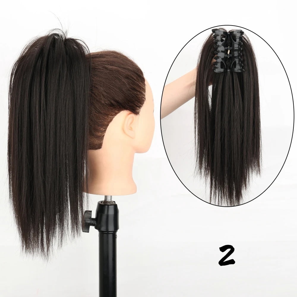 16" Claw Clip Ponytail Extensions Straight Hair Multi-Layered Fake Pony Tails Synthetic Hairpieces for Women