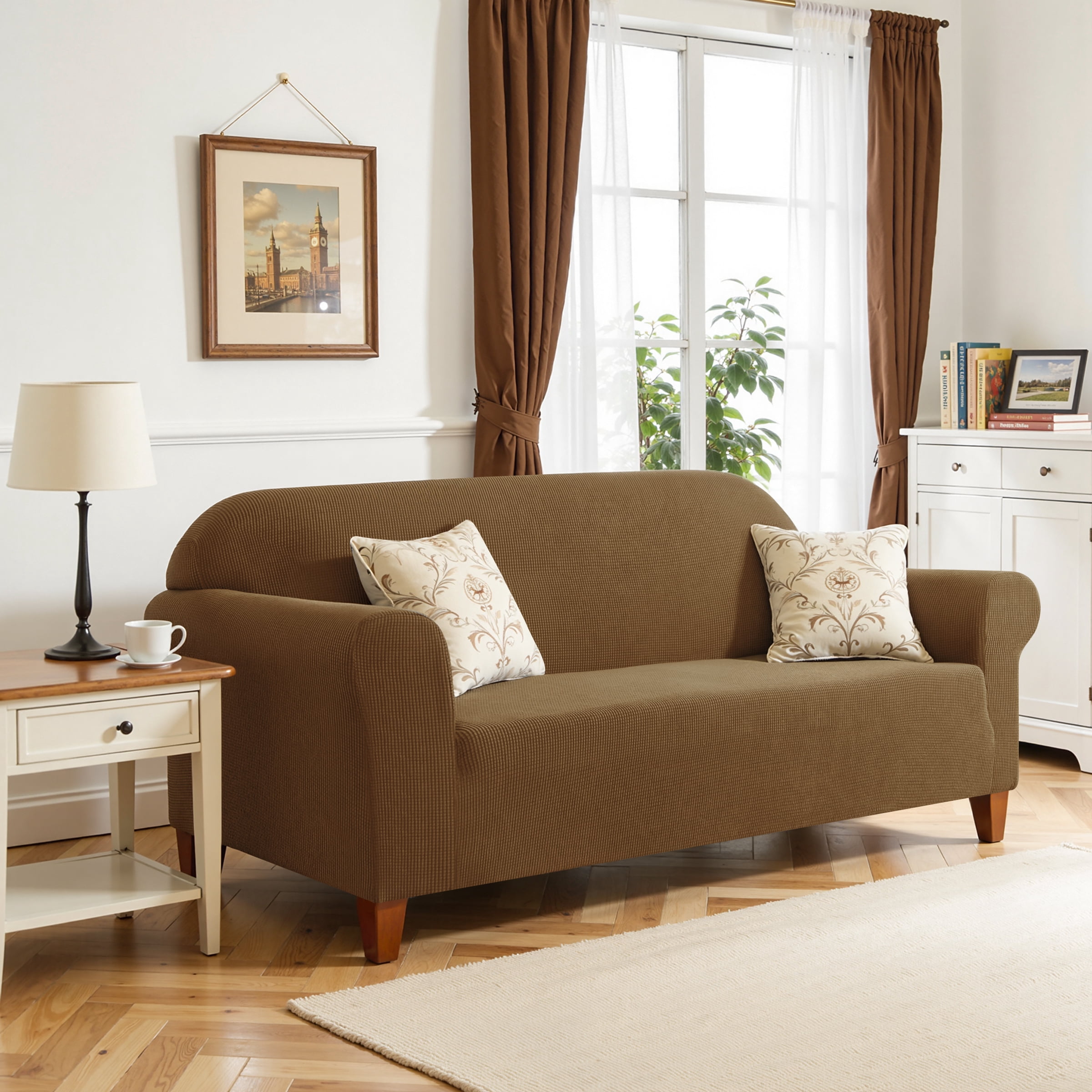 Subrtex 1-Piece Stretch Sofa Slipcover Non Slip Couch Cover (Loveseat, Coffee)