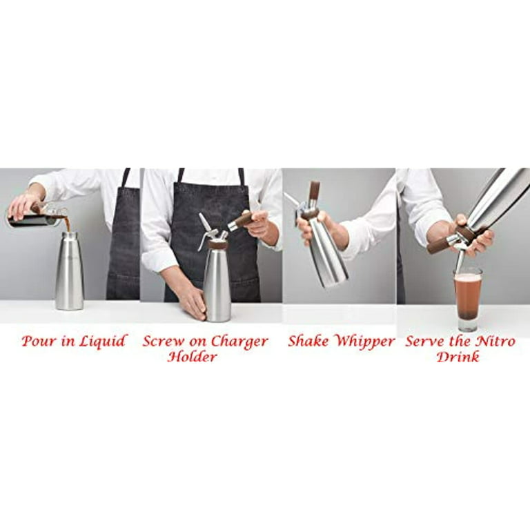Isi Nitro Whip 1 Quart Dispenser w/ 16 Pack Nitrogen Nitrobrew Charger Set
