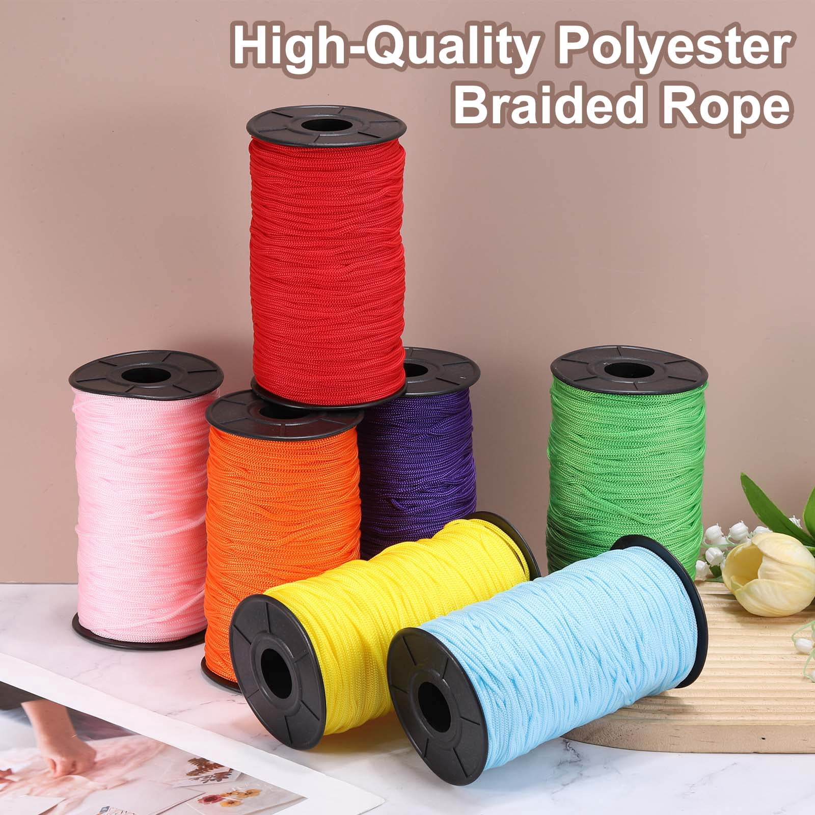 Uxcell 2 Pcs Polyester Macrame Cord, 3mm x 131 Yards Polypropylene Crochet Braided Rope Macrame Yarn for Wall Hangings Bag Craft Knitting, Purple