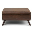 thumbnail image 4 of SIMPLIHOME Owen Table Basse Carrée de 36 Pouces de Large avec Dessus Relevable et Rangement, Pouf Repose-Pieds de Cocktail en Similicuir Brun Châtaigne Vieilli Rembourré, Style Milieu du Siècle Moderne, Salon, 4 of 5