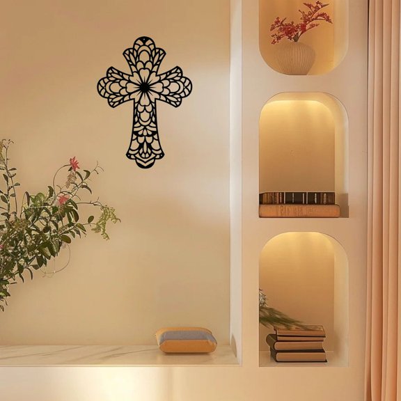 HELLOYOUNG 11.81 inch cross Metal Wall Art Decoration Iron hook Drawings Classic Pattern Wall Hanging for kitchen/dining room Light luxury style Clean lines Hide defects Classic pattern