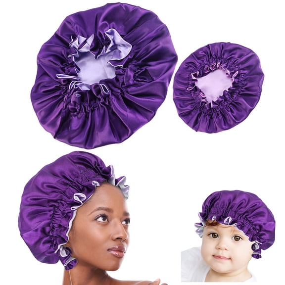 Elegant Parent Child Satin Lace Nightcap Imitation Silk Hair Sleeping Cap for Women and Girls