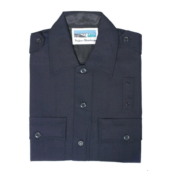 100% Worsted Wool Short-Sleeve Shirts (Navy Blue) - XL