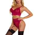 thumbnail image 4 of Conjunto de lencería de encaje sexy para mujer Ropa interior Sujetador Liguero Ropa de dormir, Rojo vino, XXL sidaley XX000094-14, 4 of 7