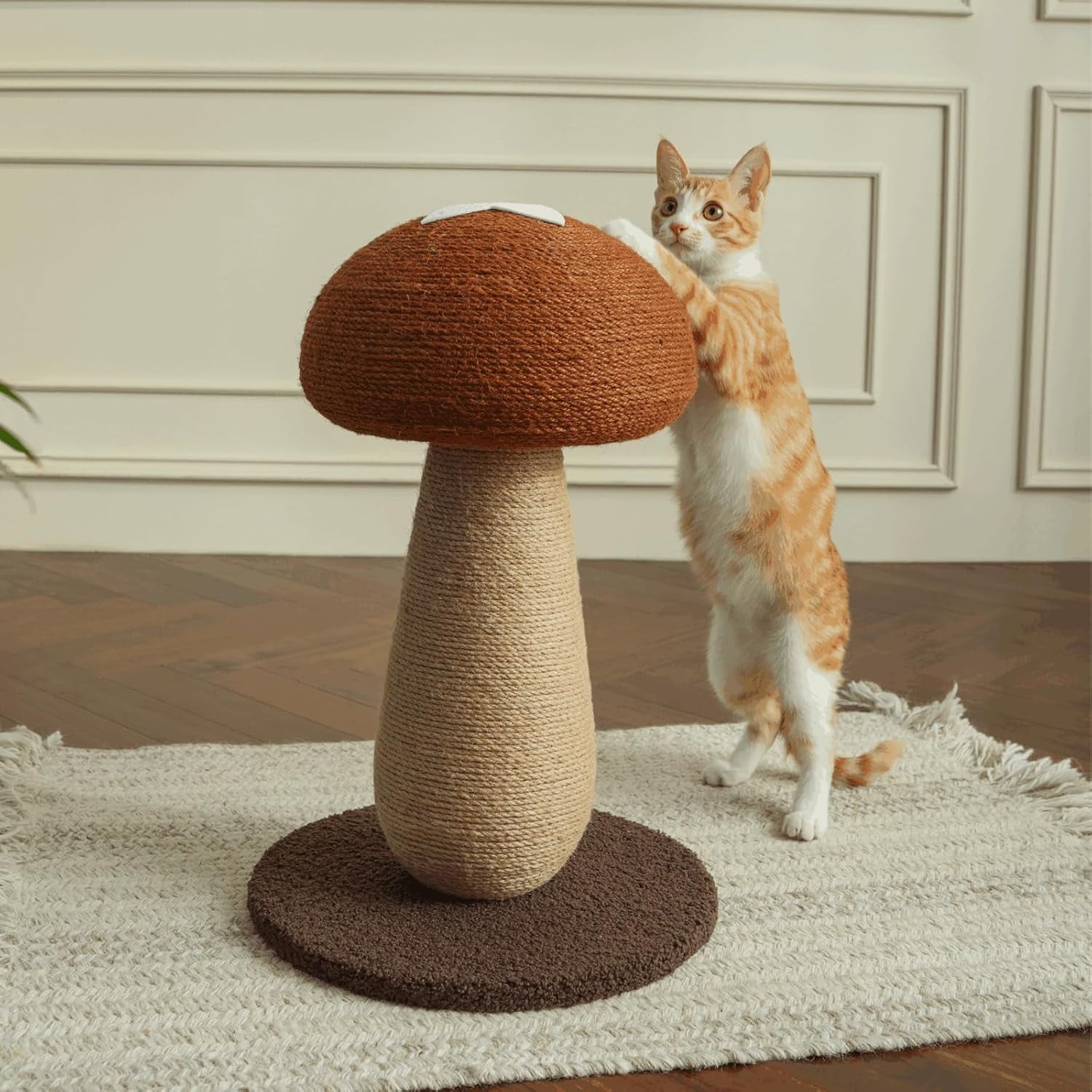 Amgo Brown Adorable Mushroom Cat Scratching Post, Cat Toys for Indoor Cats with Durable Sisal Rope for Cat Scratcher, Cozy Plush Base