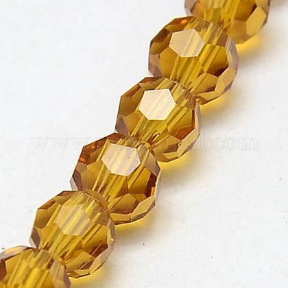 Glass Beads Strands Faceted(32 Facets) Round Goldenrod 8mm Hole: 1.5mm about 66~67pcs/strand 15.12 inch~15.35 inch(38.4~39cm)