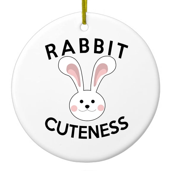 DistinctInk Hanging Ceramic Christmass Tree Ornament with Gold String - Great Gift / Present - 2 3/4 inch diameter - Rabbit Cuteness - Bunny Ears