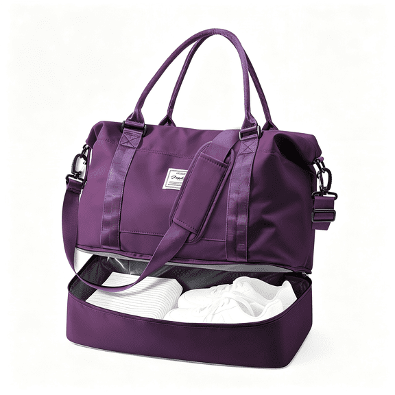 BESTSKY Travel Duffel Bag, 18X14X8 Inches Travel Bag Spirit with Shoes Compartment, Weekender Overnight Bag for Women with Trolley Sleeve, Carry on Bag for Airplanes Sport Tote Gym Bag Deeppurple