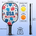 thumbnail image 4 of Pickleball Paddles Set Of 2, Fiberglass Surface, USA, Independence Day Print, 4 Balls & Bag, 4 of 5