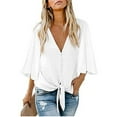 thumbnail image 2 of IROINNID Clearance Womens Long Sleeve V-Neck Shirts Solid Three Quarter Tee Lounge Popular Blouse Tops,White, 2 of 4