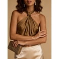 thumbnail image 3 of Argulvti Women’s Satin Halter Tops Summer Fashionable Solid Color Backless Split Hem Going Out Vest, 3 of 5