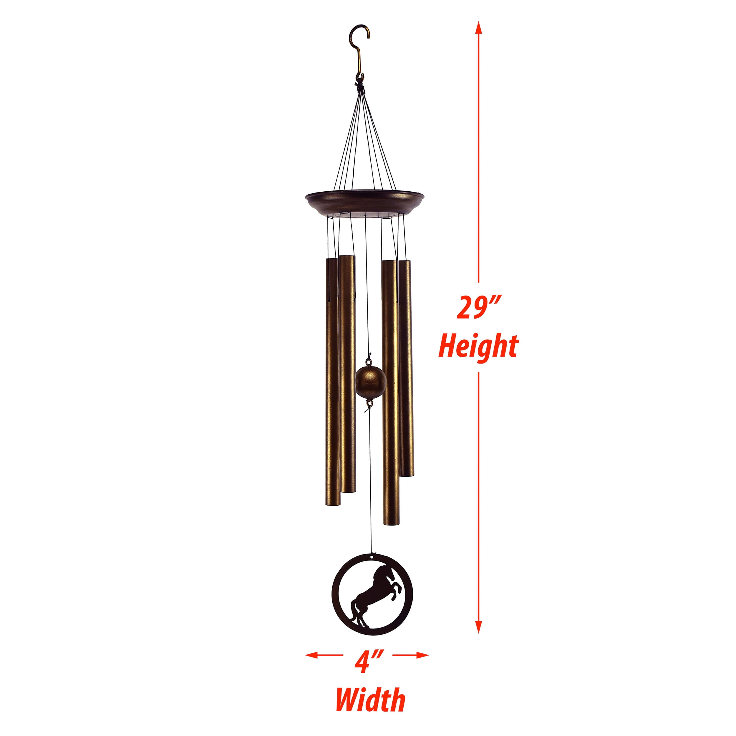 Rivers Edge Products Rivers Edge Products 40" Brass Wind Chime for Outside - Weather-Resistant Soothing Metal Wind Bell - Western Animal Outdoor Decor for Patio, Garden, Porch, Cabin - Horse Bronze