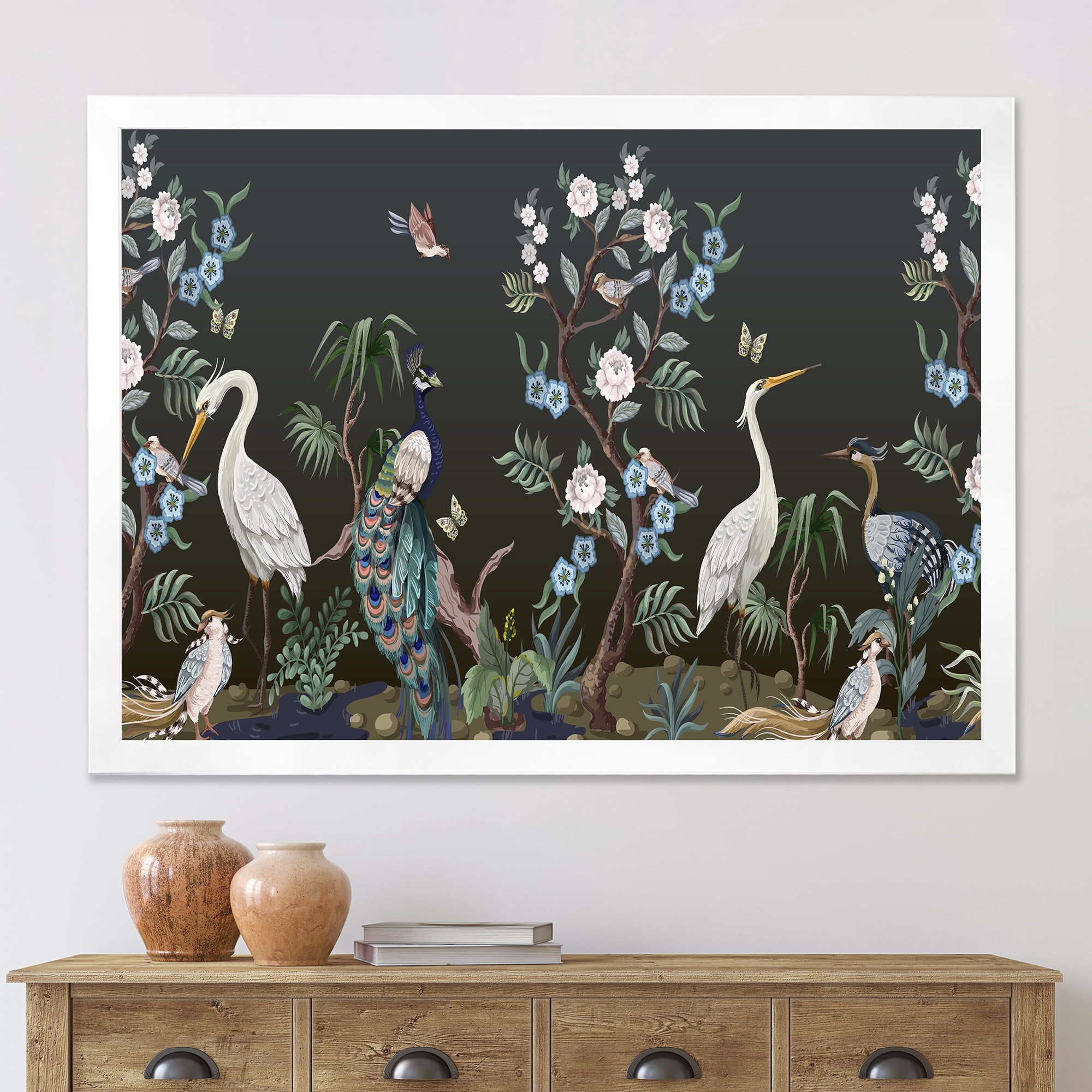 Designart 'Chinoiserie With Peonies and Birds IV' Traditional Framed Art Print