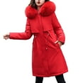 thumbnail image 2 of Juebong Women's Long Warm Winter Coat Windproof Thickened Hooded Puffer Jacket Outdoor Parka Down Coats with Faux Fur Hood Red,M, 2 of 5