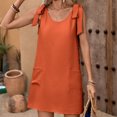 thumbnail image 4 of Robe d'Été Couleur Unie Col Rond Sans Manches avec Boucle Décorative et Lacets Jupe Courte jusqu'à 60 % de Réduction Orange P, 4 of 5