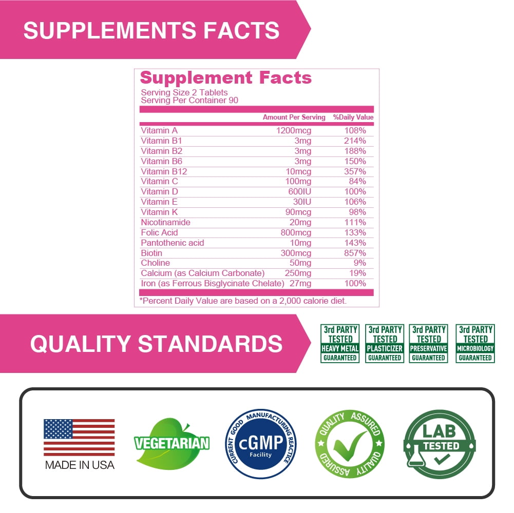 LOVITA Prenatal Multivitamins w/ Folic Acid & Iron, comprehensive support to mom and baby, 180 Vegan Tablets (Pack of 3)